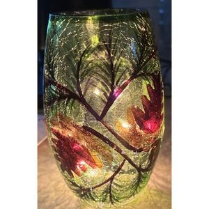 Stony Creek Whispering Pines Glass Lighted Vase 5in Green Rustic Cabin Decor